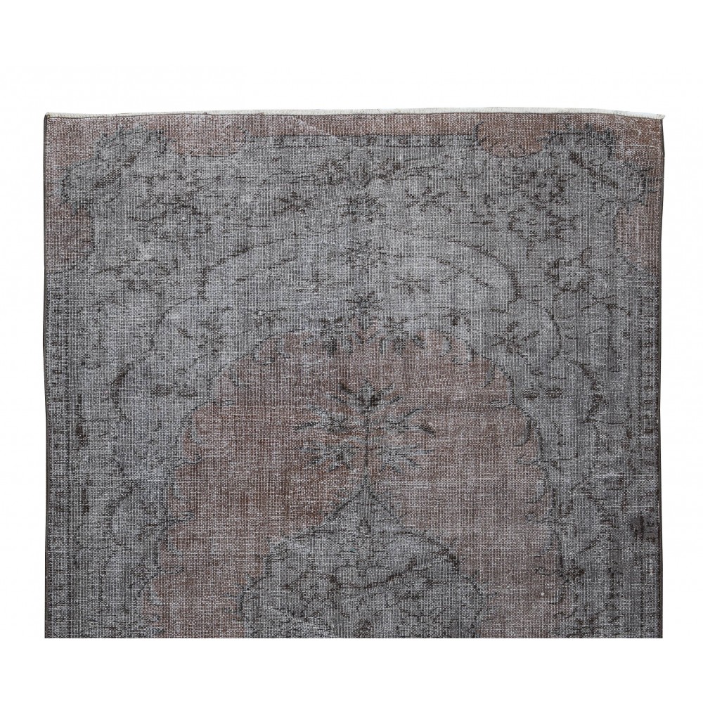 Contemporary Handmade Medallion Design Turkish Area Rug Over-Dyed in Gray