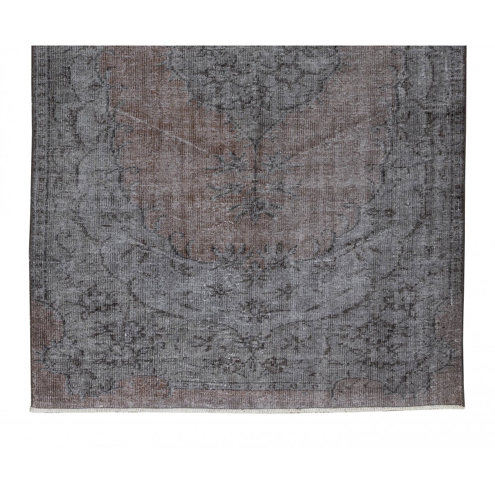 Contemporary Handmade Medallion Design Turkish Area Rug Over-Dyed in Gray