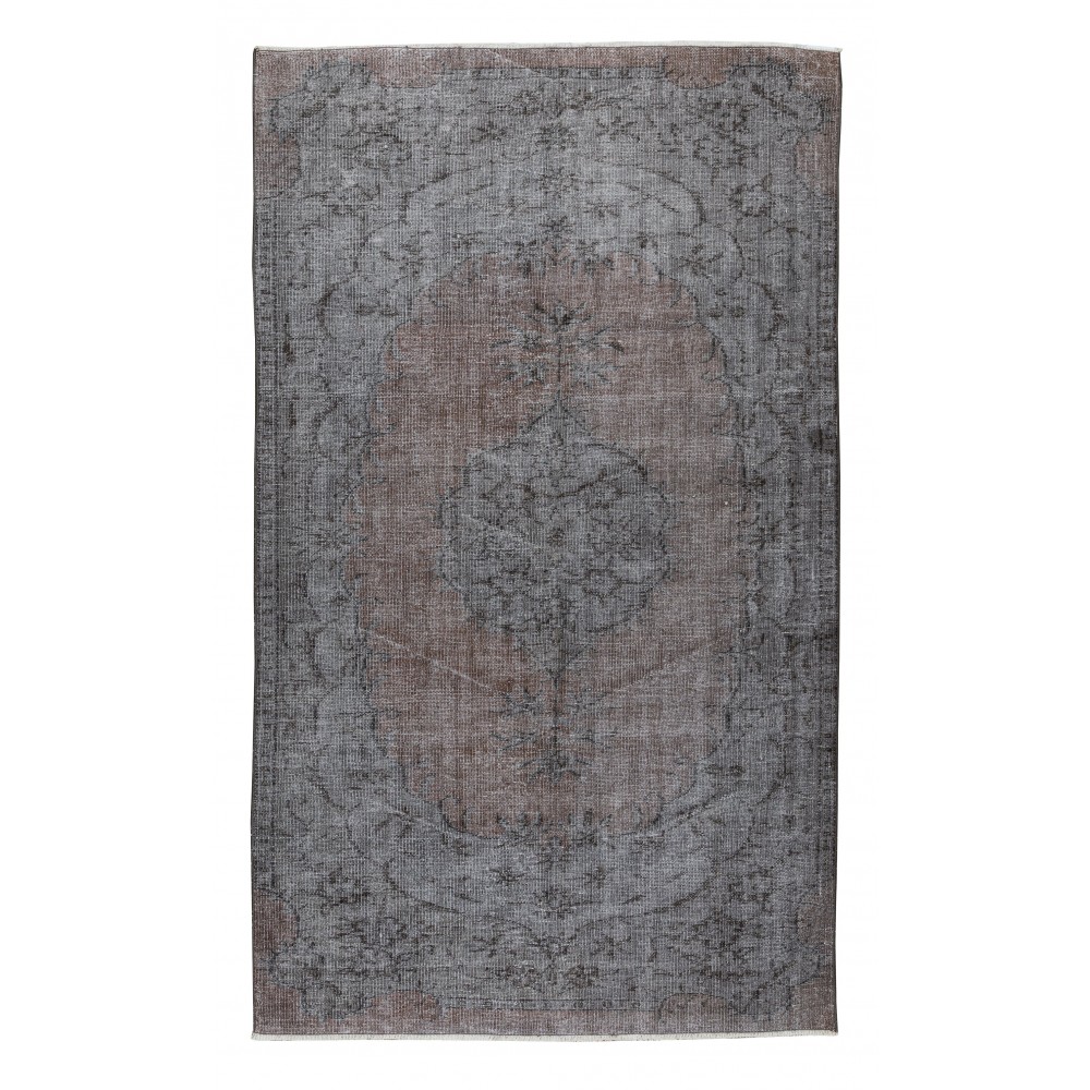 Contemporary Handmade Medallion Design Turkish Area Rug Over-Dyed in Gray