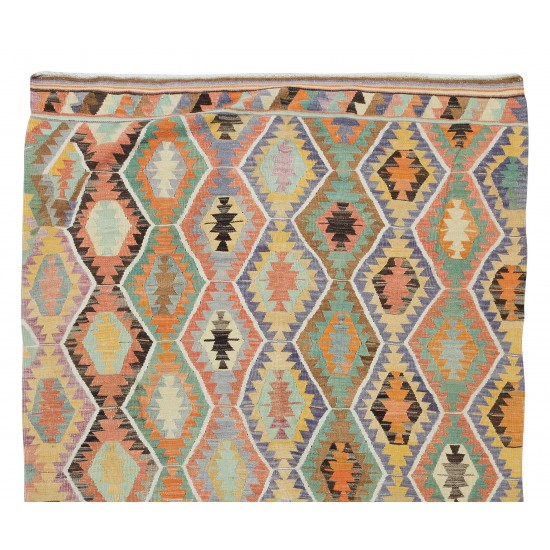 Geometric Vintage Handmade Central Anatolian Wool Kilim Rug, Flat-Weave Carpet Geometric Vintage Handmade Central Anatolian Wool Kilim Rug, Flat-Weave Carpet