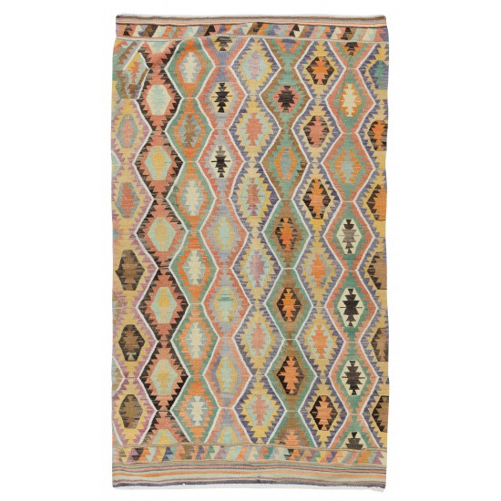 Geometric Vintage Handmade Central Anatolian Wool Kilim Rug, Flat-Weave Carpet Geometric Vintage Handmade Central Anatolian Wool Kilim Rug, Flat-Weave Carpet
