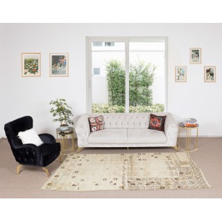 Neutral Colors Turkish Handmade Rug, Vintage Oushak Carpet