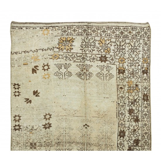 Neutral Colors Turkish Handmade Rug, Antique Washed Vintage Oushak Carpet