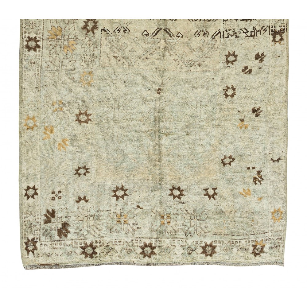 Neutral Colors Turkish Handmade Rug, Vintage Oushak Carpet