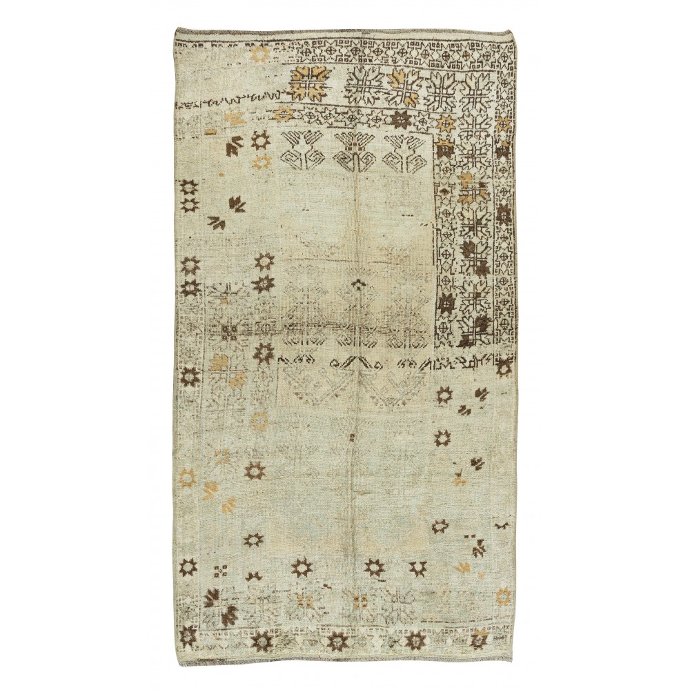 Neutral Colors Turkish Handmade Rug, Vintage Oushak Carpet