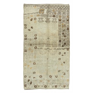 Neutral Colors Turkish Handmade Rug, Vintage Oushak Carpet