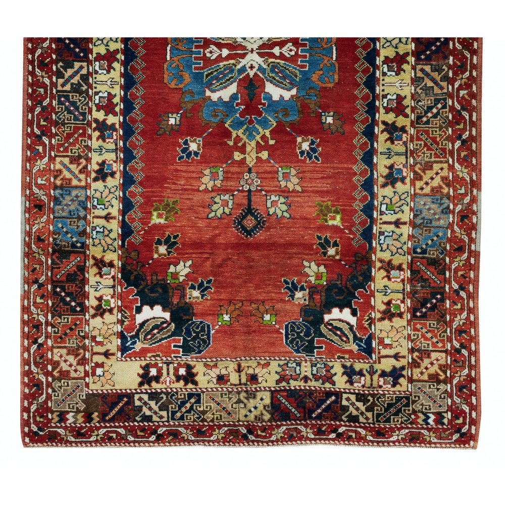 Handknotted 1960s Turkish Village Rug with Medallion Design, 100% Wool