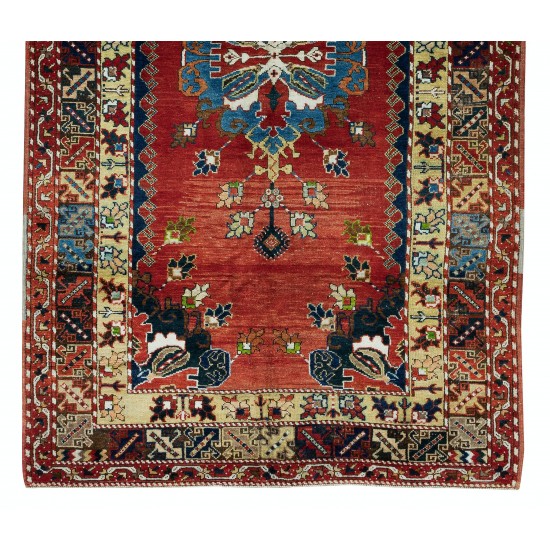 Handknotted 1960s Turkish Village Rug with Medallion Design, 100% Wool