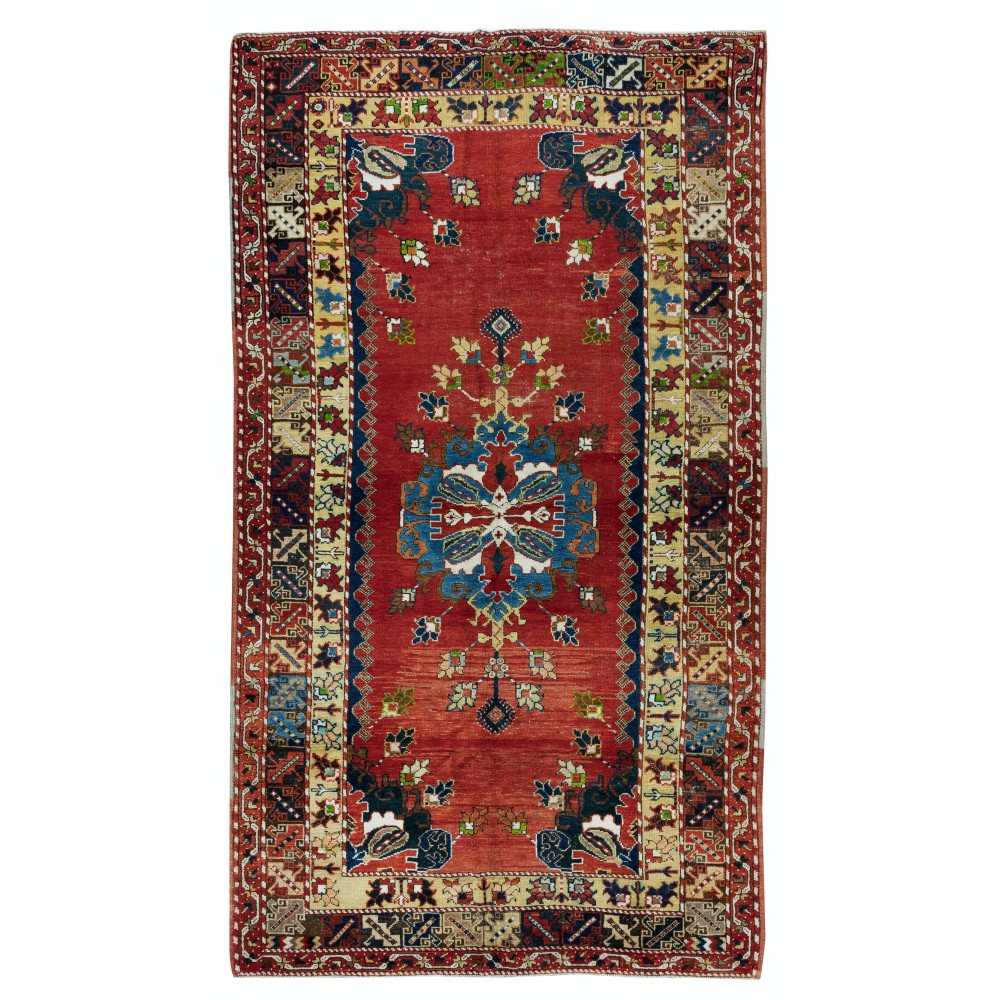 Handknotted 1960s Turkish Village Rug with Medallion Design, 100% Wool