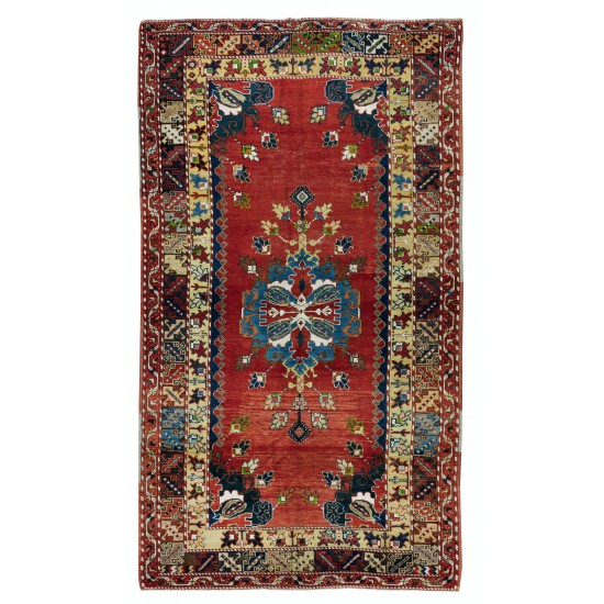 Handknotted 1960s Turkish Village Rug with Medallion Design, 100% Wool Handknotted 1960s Turkish Village Rug with Medallion Design, 100% Wool