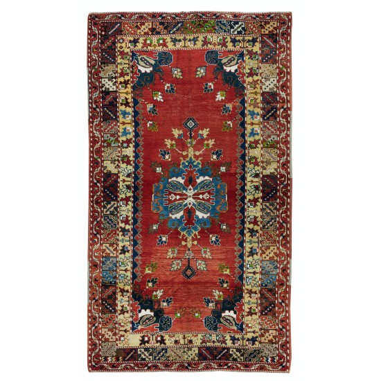 Handknotted 1960s Turkish Village Rug with Medallion Design, 100% Wool