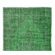 Vintage Hand Knotted Turkish Rug Over-Dyed in Green for Contemporary Home & Office