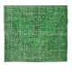 Vintage Hand Knotted Turkish Rug Over-Dyed in Green for Contemporary Home & Office