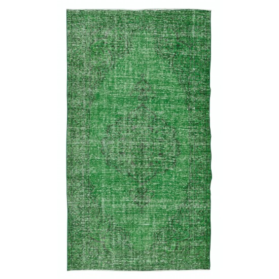Vintage Hand Knotted Turkish Rug Over-Dyed in Green for Contemporary Home & Office
