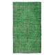 Vintage Hand Knotted Turkish Rug Over-Dyed in Green for Contemporary Home & Office