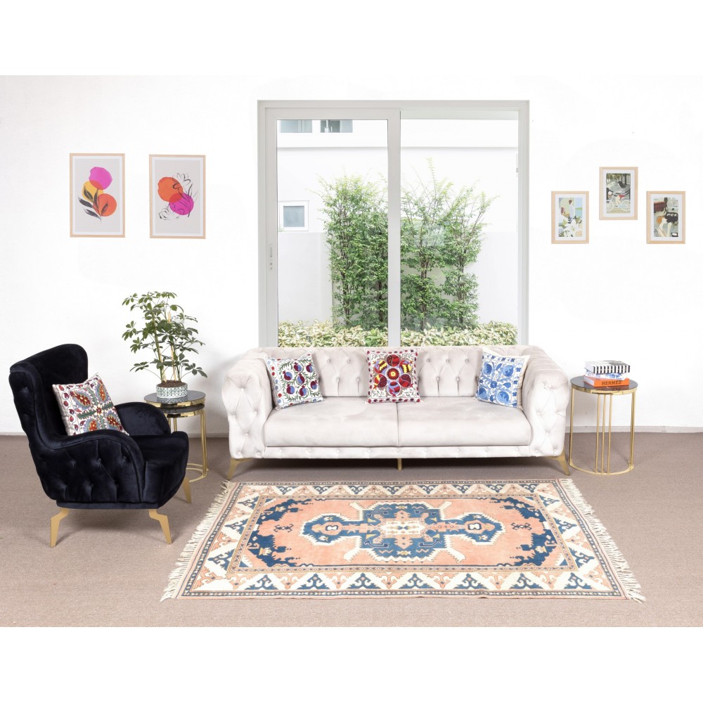 Contemporary Handmade Turkish Area Rug. 100% Wool, Natural Dyes, Modern Geometric Design Carpet