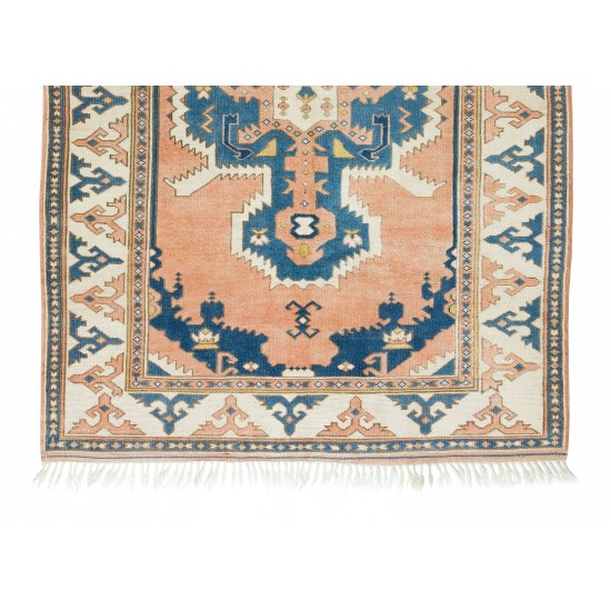 Hand Knotted 1960s Turkish Village Rug with Geometric Medallion Design