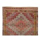 One-of-a-Kind Geometric Vintage Anatolian Jijim Kilim Rug, Hand-Woven Carpet Made of Wool