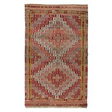 One-of-a-Kind Geometric Vintage Anatolian Jijim Kilim Rug, Hand-Woven Carpet Made of Wool