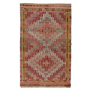 One-of-a-Kind Geometric Vintage Anatolian Jijim Kilim Rug, Hand-Woven Carpet Made of Wool