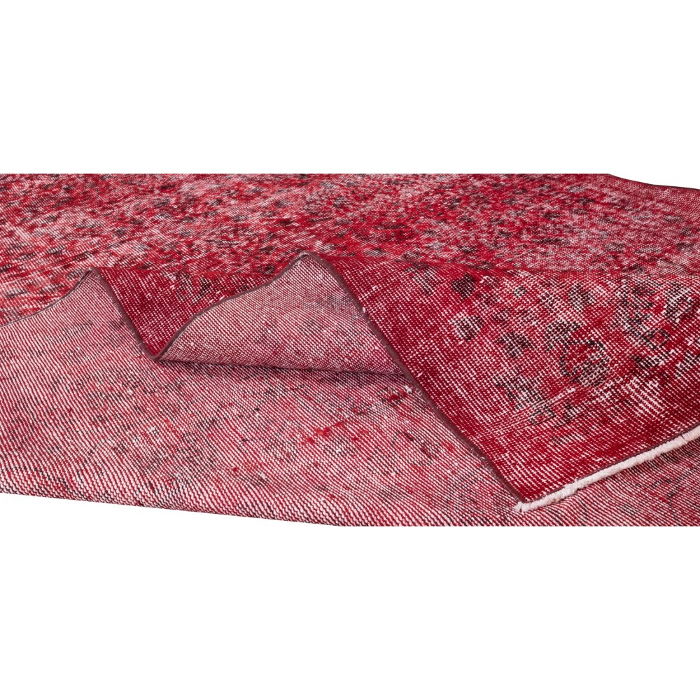 Handmade Turkish Area Rug Over-Dyed in Red for Modern Home and Office