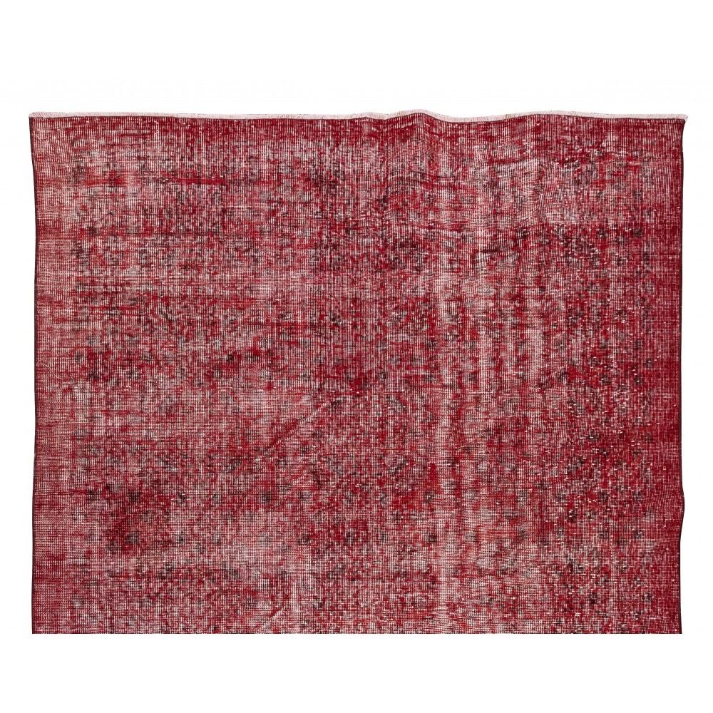 Handmade Turkish Area Rug Over-Dyed in Red for Modern Home and Office