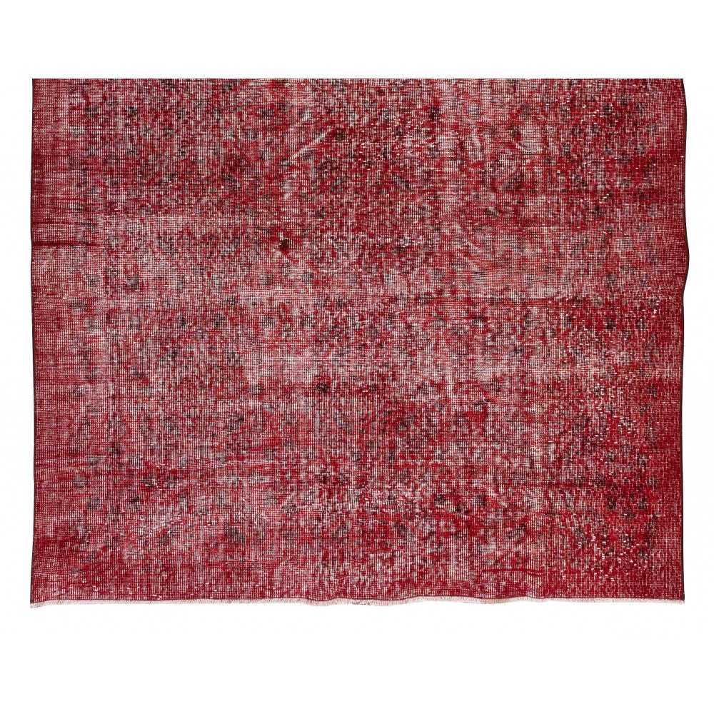 Handmade Turkish Area Rug Over-Dyed in Red for Modern Home and Office