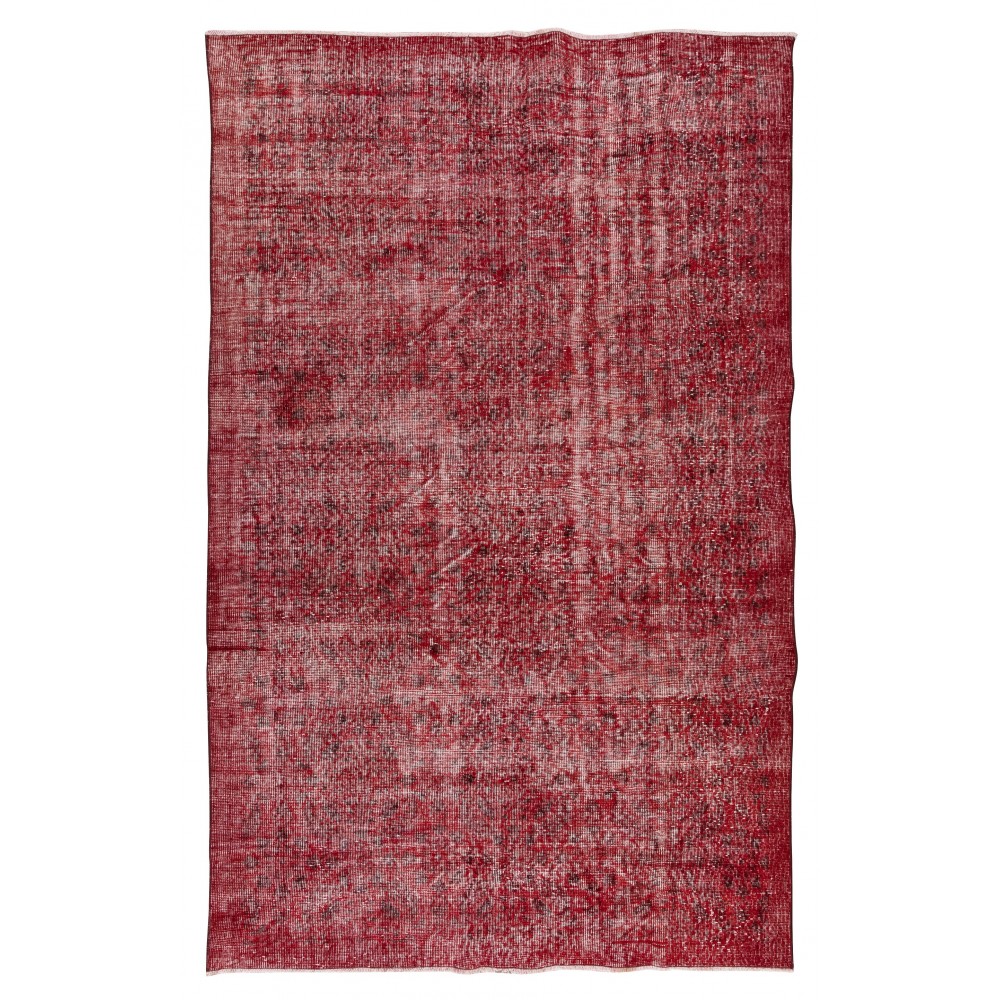 Handmade Turkish Area Rug Over-Dyed in Red for Modern Home and Office