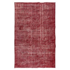 Handmade Turkish Area Rug Over-Dyed in Red for Modern Home and Office