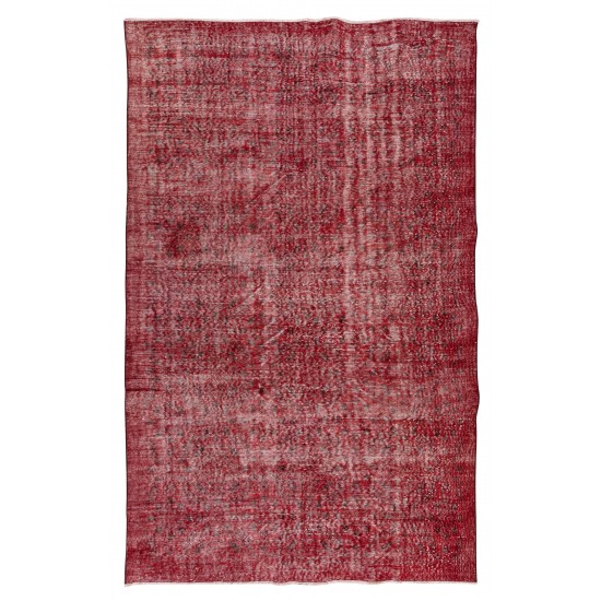 Mid-Century Handmade Turkish Area Rug Over-Dyed in Red for Modern Home & Office