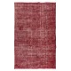 Mid-Century Handmade Turkish Area Rug Over-Dyed in Red for Modern Home & Office