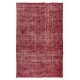 Handmade Turkish Area Rug Over-Dyed in Red for Modern Home and Office
