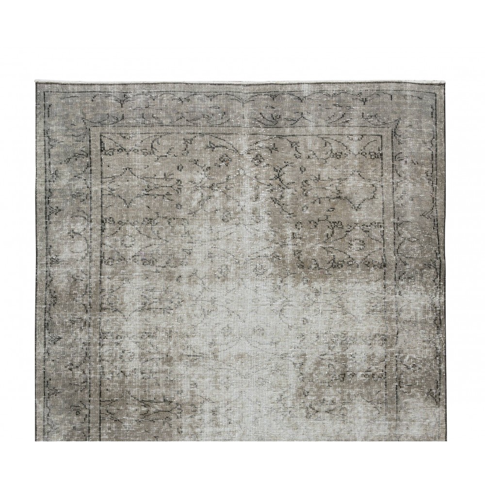 Distressed 1950s Handmade Anatolian Area Rug Over-Dyed in Gray