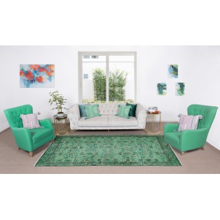 Vintage Hand Knotted Turkish Rug Over-Dyed in Green for Contemporary Home & Office Vintage Hand Knotted Turkish Rug Over-Dyed in Green for Contemporary Home & Office