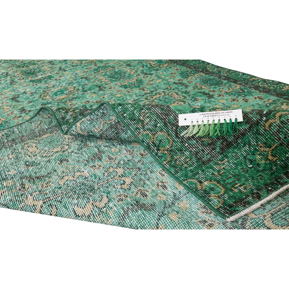 Vintage Hand Knotted Turkish Rug Over-Dyed in Green for Contemporary Home & Office
