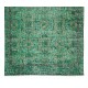 Vintage Hand Knotted Turkish Rug Over-Dyed in Green for Contemporary Home & Office