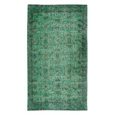 Vintage Hand Knotted Turkish Rug Over-Dyed in Green for Contemporary Home & Office