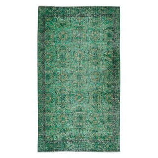Vintage Hand Knotted Turkish Rug Over-Dyed in Green for Contemporary Home & Office