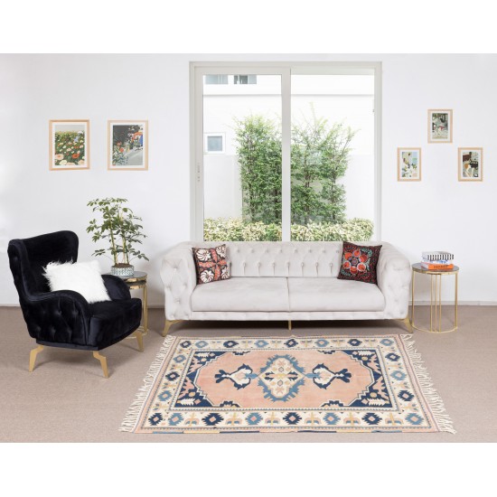 Hand Knotted 1960s Turkish Village Rug with Geometric Medallion Design Hand Knotted 1960s Turkish Village Rug with Geometric Medallion Design