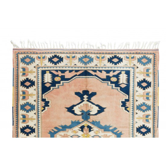 Hand Knotted 1960s Turkish Village Rug with Geometric Medallion Design