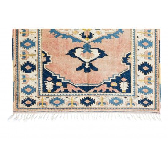 Hand Knotted 1960s Turkish Village Rug with Geometric Medallion Design Hand Knotted 1960s Turkish Village Rug with Geometric Medallion Design