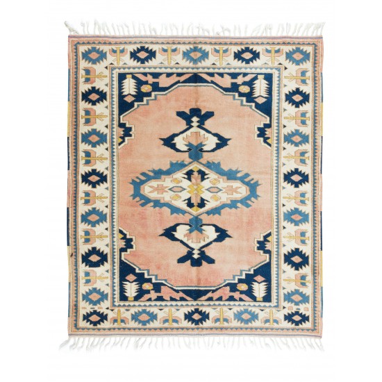 Hand Knotted 1960s Turkish Village Rug with Geometric Medallion Design