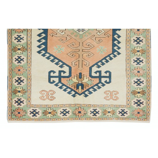 Hand Knotted 1960s Turkish Village Rug with Geometric Medallion Design Hand Knotted 1960s Turkish Village Rug with Geometric Medallion Design