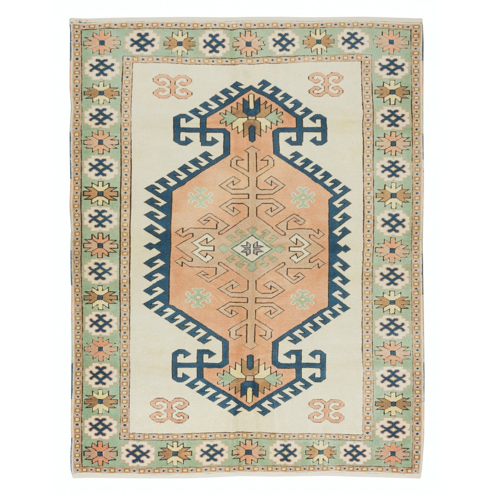 Contemporary Handmade Turkish Area Rug. 100% Wool, Natural Dyes, Modern Geometric Design Carpet