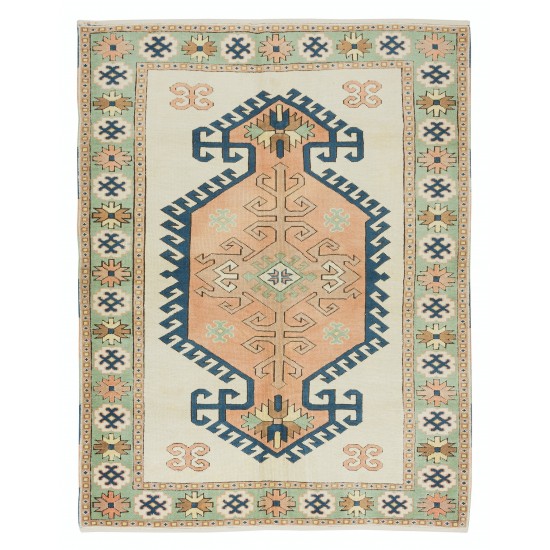 Hand Knotted 1960s Turkish Village Rug with Geometric Medallion Design Hand Knotted 1960s Turkish Village Rug with Geometric Medallion Design