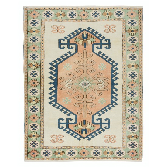 Hand Knotted 1960s Turkish Village Rug with Geometric Medallion Design