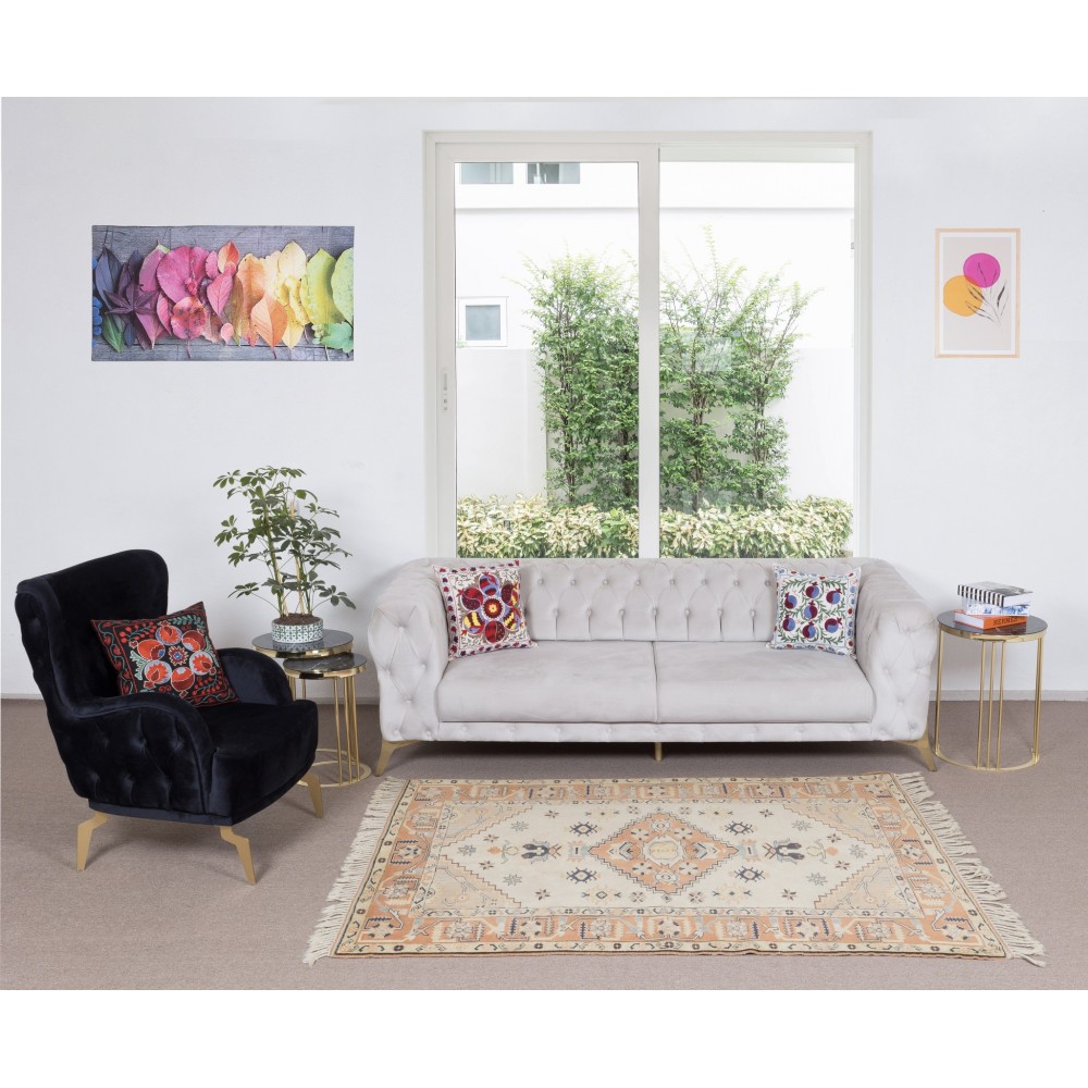 Authentic Handmade Anatolian Rug with Geometric Medallion Design, 100% Wool