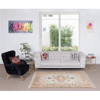 Authentic Handmade Anatolian Rug with Geometric Medallion Design, 100% Wool