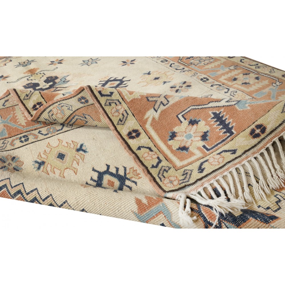 Authentic Handmade Anatolian Rug with Geometric Medallion Design, 100% Wool