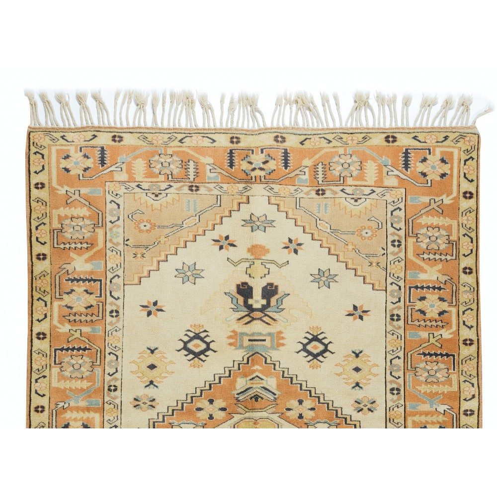 Authentic Handmade Anatolian Rug with Geometric Medallion Design, 100% Wool